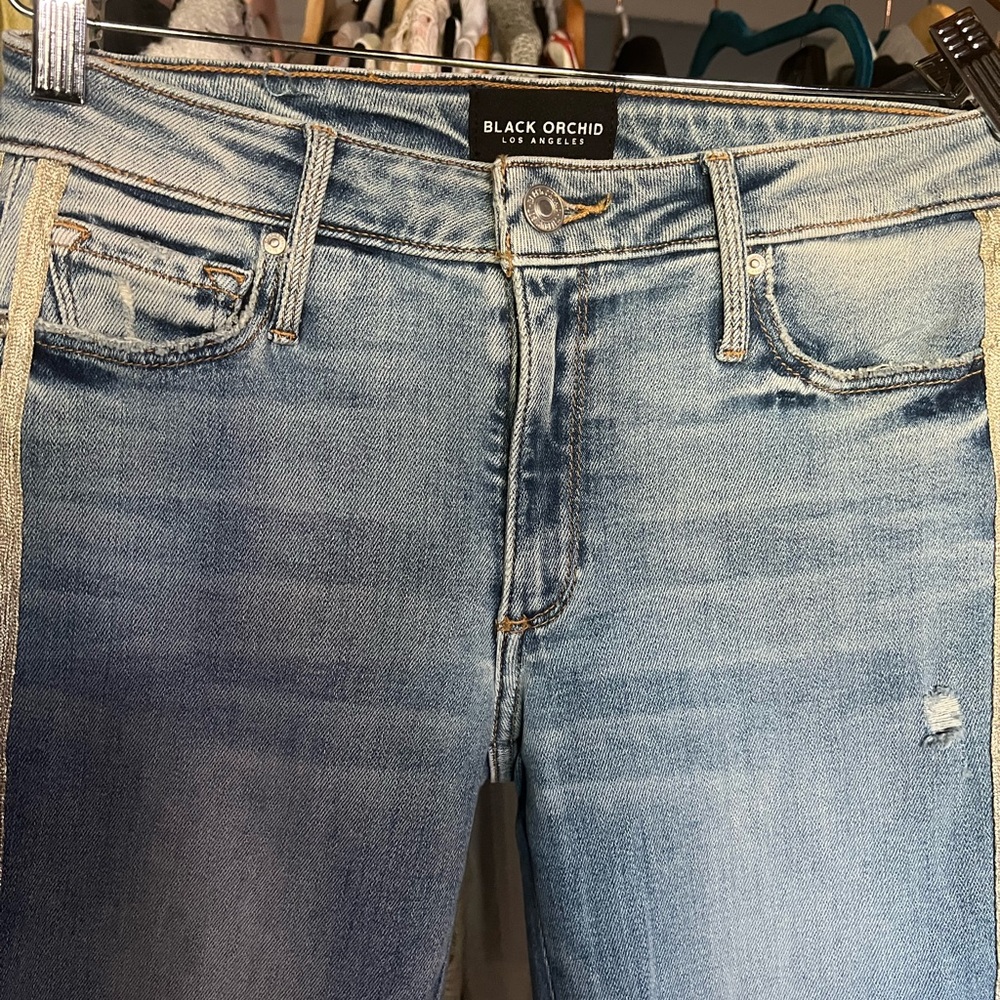 Black Orchid Denim Chrissy Kick Flare with Racer Stripes - Santa Monica’s - Picture 5 of 9